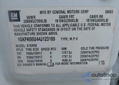 2004 GMC Yukon Xl 1500 Denali из США, поврежденный, VIN 1GKFK66U44J123189